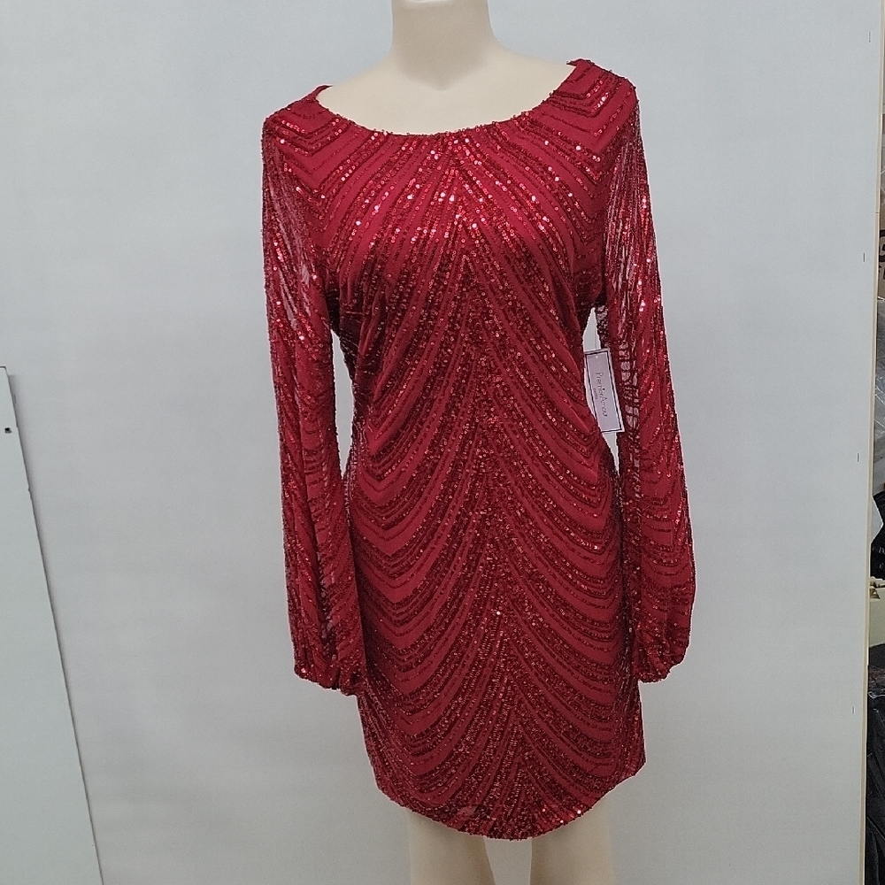 Premier Amour Elegant Red Sequin Dress.
